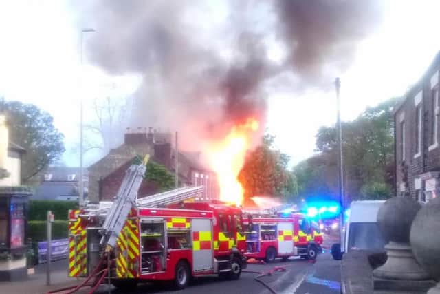 The scene of the blaze at a car repair garage in Newcastle Road, West Boldon. Pic: Kris Woods.