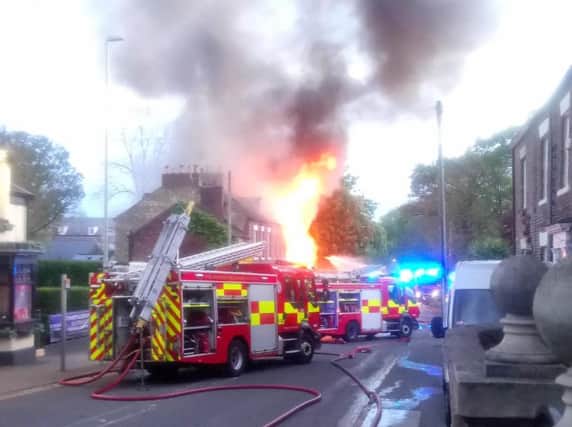 The scene of the blaze at a car repair garage in Newcastle Road, West Boldon. Pic: Kris Woods.