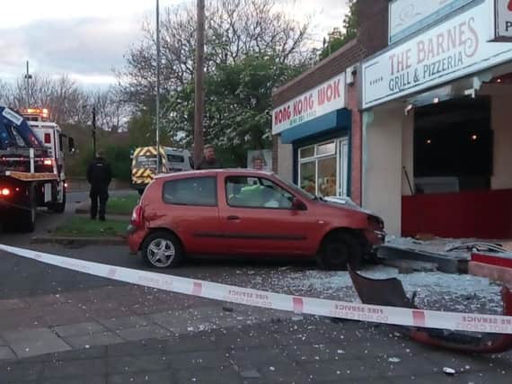 The car which smashed into The Barnes Grill and Pizzeria on Sunday evening.