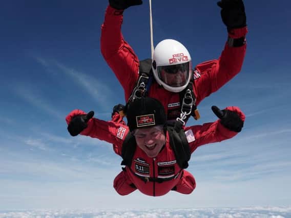 Chief constable Mike Barton during his charity skydive.
