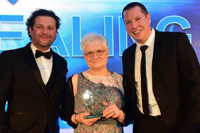 Lifetime Achievement award winner at the South Tyneside & Sunderland Health Awards was Pat Bealing, pictured with compare Daymon Britton (left) and managing editor Gavin Foster (right).