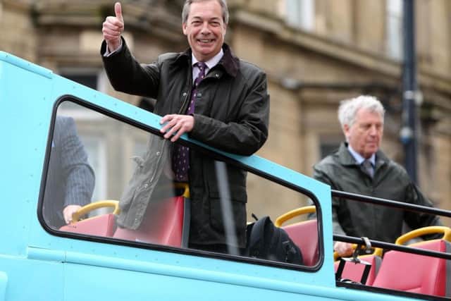 Nigel Farage on top of the Brexit Party bus in Sunderland.