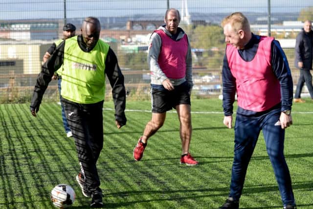 Former SAFC players taking part in the first walking football session to be held at The Beacon of Light.
