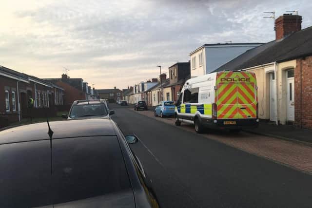 Police in Edward Burdis Street, Southwick, Sunderland, on Monday evening following an incident which left a man fighting for his life over the weekend.