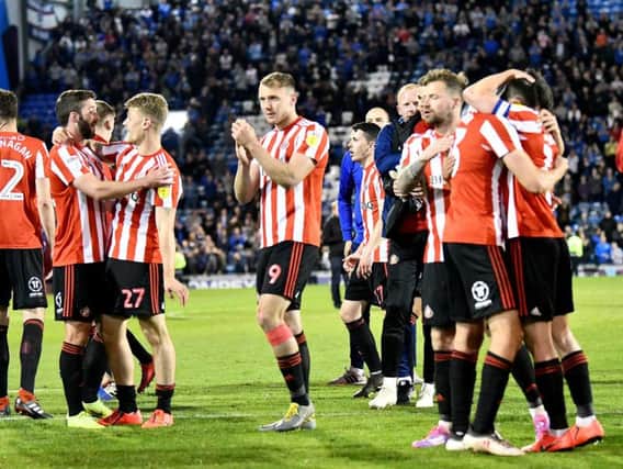 The Sunderland AFC players at the end of their goalless draw against Portsmouth, the result saw them through to the League One play-off final.