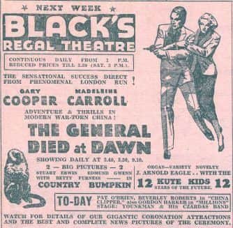 A Black's Regal advert for a 1937 film.