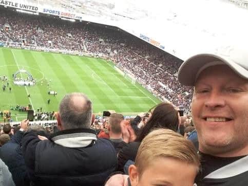 Gary Bell at a Newcastle United game with son Jack.