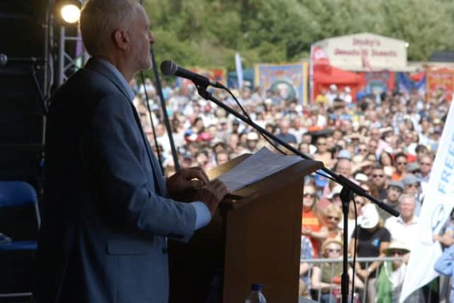 Jeremy Corbyn giving a keynote speech at Durham Miners' Gala.
