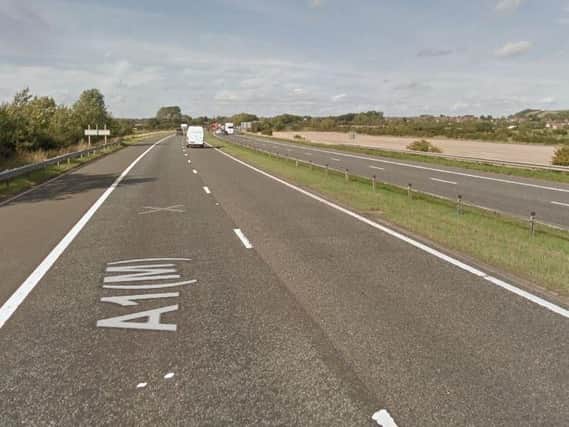A lane on the A1(M) has been closed to allow for emergency pot hole repairs. Picture c/o Google Streetview