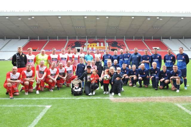 Teams from Sunningdale School and Grace House take to the pitch at the Stadium of Light for a chartiy football match.