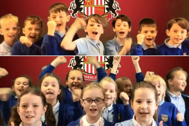 The Year 4 pupils at St Benet's RC Primary School cheering on Sunderland AFC