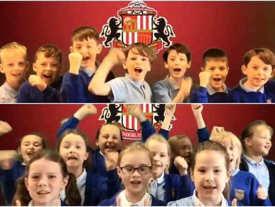 The Year 4 pupils at St Benet's RC Primary School cheering on Sunderland AFC