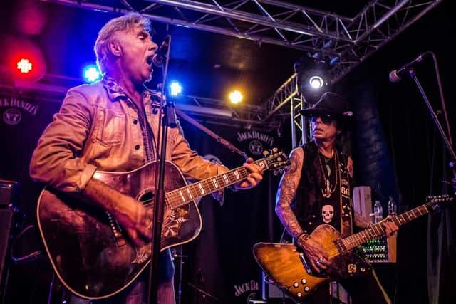 Former Sex Pistols bassist Glen Matlock and guitar for hire Earl Slick performing at The Cluny in Newcastle. Pic: Mick Burgess.