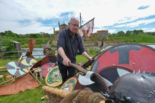 Mark Rossi inspects some of the props used in the spectacular Kynren production. Running repairs are often needed to have them ready for the next performance. Pic: North News.