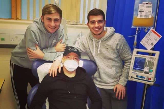 Callum Fletcher, Ryan and Sean Collard during Ryan's treatment