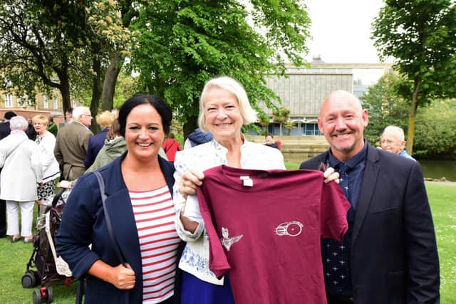 Kate Adie, pictured with Tom and Carla Cuthbertson - whose son Nathan died while serving in Afghanistan in 2008 aged just 19 - as the latest memorial stones in Sunderland Veterans' Walk are unveiled.