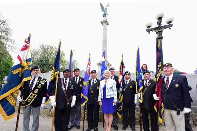 Kate Adie, pictured with standard bearers, after the ceremony.