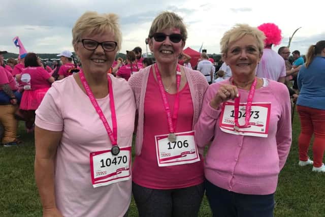 Trish Cook, Ann Turnbull and Maureen Phillips walked the race to raise funds