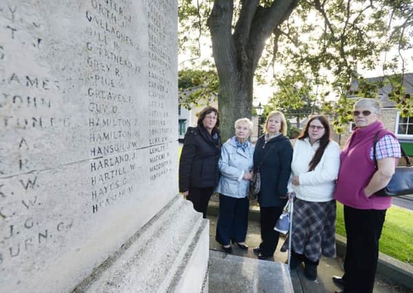Researching the names on Houghton War Memorial are, left to right; Helen Jones, Elizabeth Dunn, Jean Jackson, Sonia Gilchrist and Fay Judson.