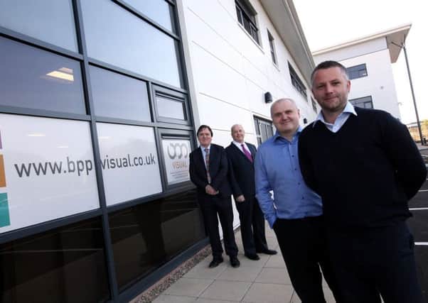 : l to r: Tom Hurst, chief investment officer, Sunderland City Council; Cllr Paul Watson, Leader, Sunderland City Council; Rich Greensmith and Graham Simmons of BPP.