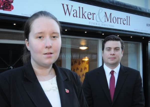 AMBITION FULFILLED: Aimee Poole with Martin Morrell, from Walker and Morrell Funeral Directors.
