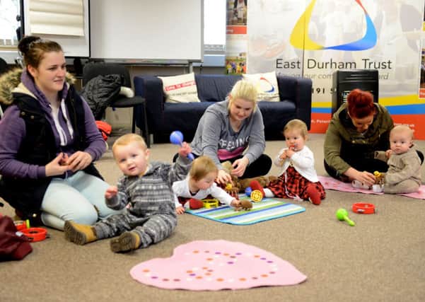 Blue Monday childrens music session at East Durham Community Development Trust, Yoden Road, Peterlee, one of a number of coyurses being run to cheer people up in January. l-r Emma Taylor and son Logan, Reece Rountree and twins Elaina and Scarlett and Jessican Willams and son Flangan.