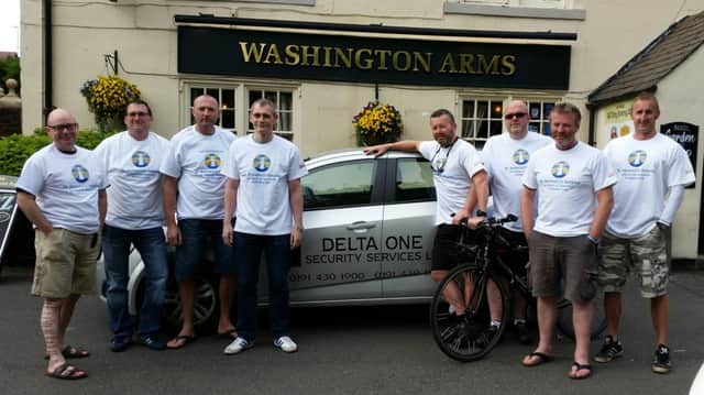 From left, support team Scott Harrison and Steve Dunn, and riders Stuart McDonald, Phil Johnson, Kev Fitzpatrick, Mick McCormack, Keith Morrison and Paul Challoner.