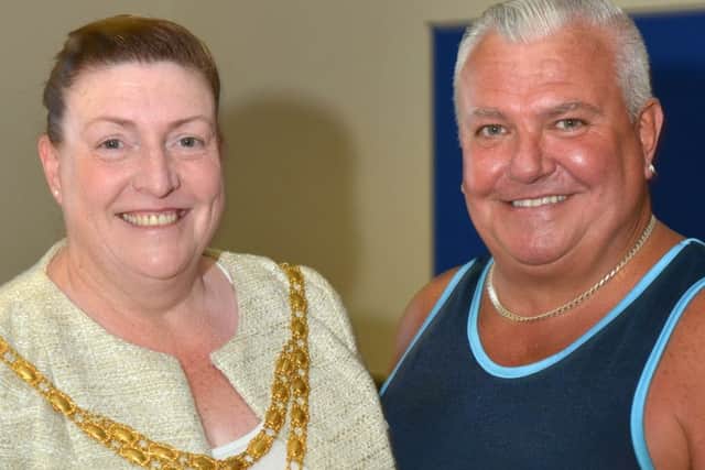 The Mayor of Peterlee, Coun Mary Cartwright, with support co-ordinator of the Happy Thursday club, John Ber.