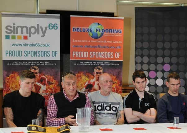 Martin Ward (right) listens to Summer Rumble promoter Phil Jeffries (second left) at the Stadium of Light