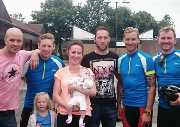 From left: Glen Wilson, Jonny Pickbourne and his daughter, Claire Briggs with baby Rosie, Kelvin Briggs, Alan Horn and Paul Pattison.