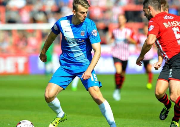 Rhys Oates in action for Pools during their 1-0 loss at Exeter City. Picture by FRANK REID