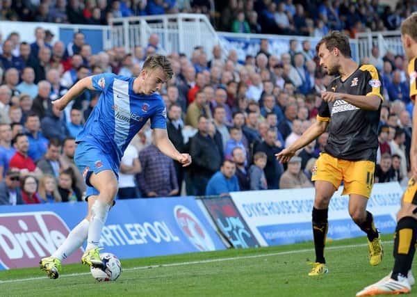 Rhys Oates in action for Hartlepool United against Cambridge United. Picture by FRANK REID