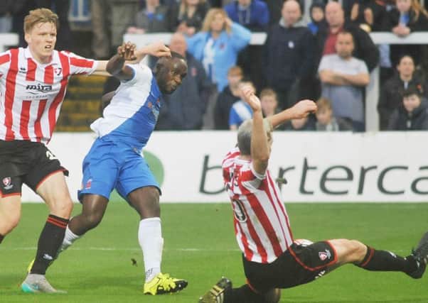 Kudus Oyenuga goes close for Pools against Cheltenham. Picture by TOM COLLINS