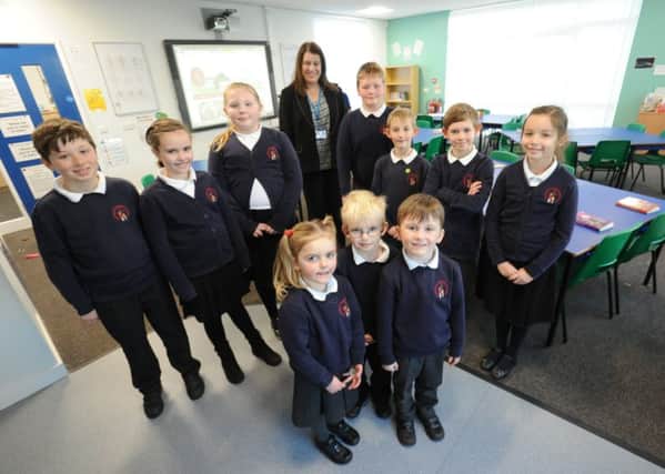 Easington Village CE Primary School headteacher Andrea Swift with pupils in the new classroom.