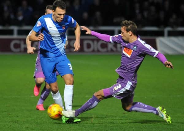 Kal Naismith goes forward for Hartlepool United v Plymouth. Picture by TOM COLLINS