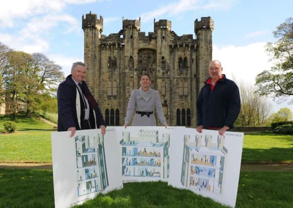 Chairman of Friends of Hylton Castle Keith Younghusband, cultural heritage manager Vicki Medhurst, and Hylton Dene project officer Maurice Bates, with plans for the castles refurbishment back in August.