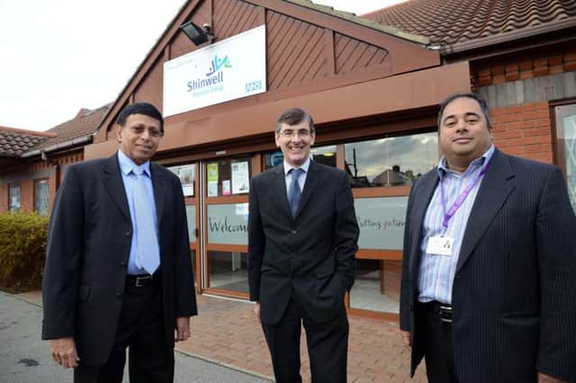 From left to right - Dr Joseph Chandy, Malcolm Sawn, and Joseph Chandy at the Shinwell Medical Centre