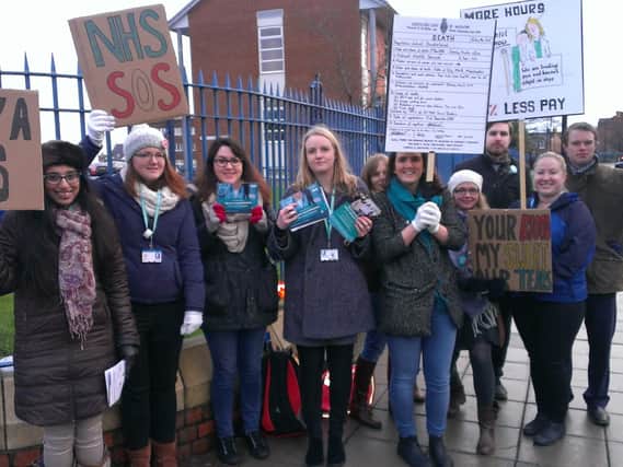 Junior doctors from Sunderland Royal Hospital staging a strike in opposition to proposed new Government contracts.