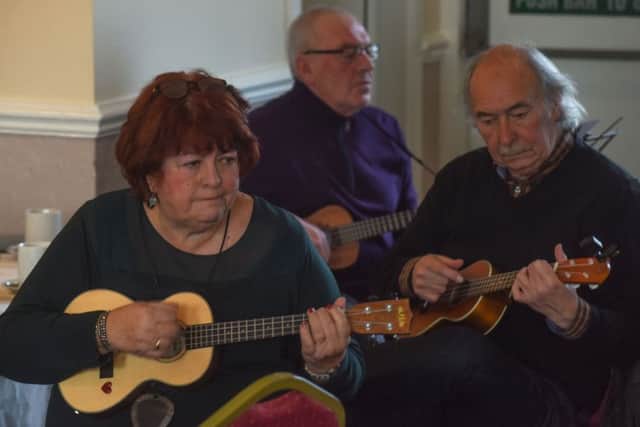 Members of The Strumbles ukulele goup that now meet at The Stumble Inn, Chrster Road, Sunderland.