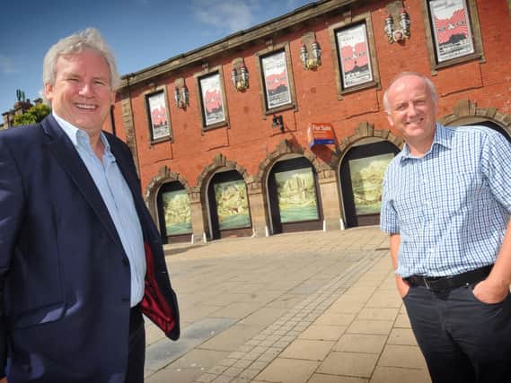 Paul Callaghan (left) and John Mowbray, of the Mac Trust, outside the old fire station.