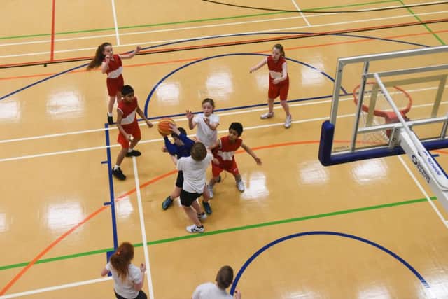 Sunderland schools taking part in a basketball event at City Space, Edinburgh Building, Chester Road, Sunderland on Wednesday. Match between Mill Hill Praimary (white) and Richard Avenue Primary (red/white).