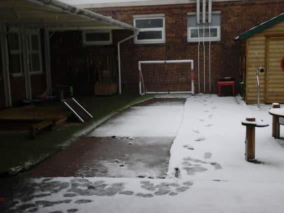 The aftermath of damage caused by thieves in the yard at Our Lady of the Rosary RC Primary in Peterlee. Copyright Durham Constabulary.