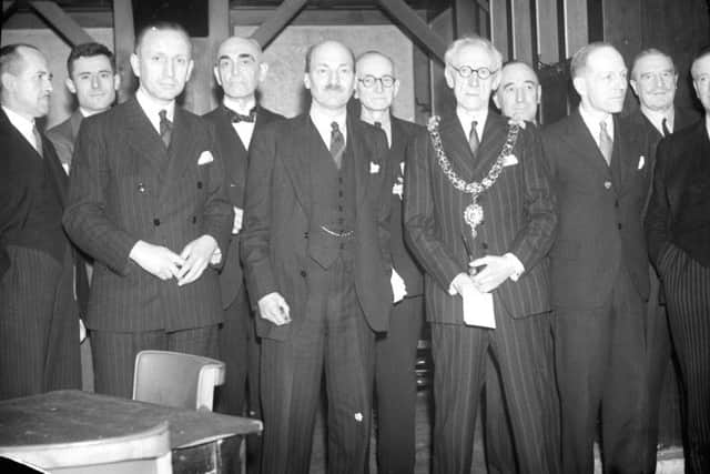 Clement Attlee, Prime Minister from 1945 to 1951, during a visit to Sunderland during the 1940s.