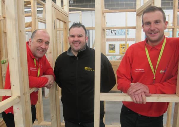 East Durham College joinery lecturer Dominic Hunt, former student Gareth Frater and East Durham College joinery lecturer Joe Atherton.