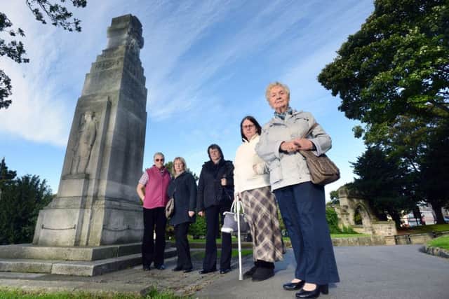 Researching the names on Houghton War Memorial are, left to right; Fay Judson, Jean Jackson, Helen Jones, Sonia Gilchrist and Elizabeth Dunn.