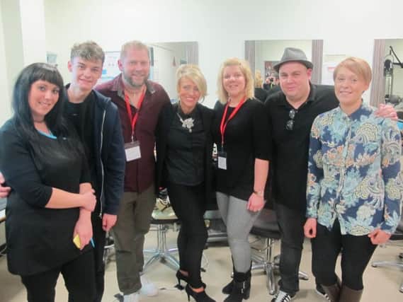 From left, East Durham College barbering students Penny Brown and Lewis Coils, the British Barbering Associations Mike Taylor, East Durham College barbering lecturer Alison Scattergood, British Barbering Associations Hannah Grigg and East Durham College barbering students David Jackson and Alex Smith.