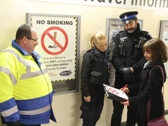 Security officer Robert Metcalfe, council neighbourhood Warden Lyndsey Cartwright,Police Community Support Officer Steve Bell and Jane Leadbeater, from the council's transport Infrastructure team.