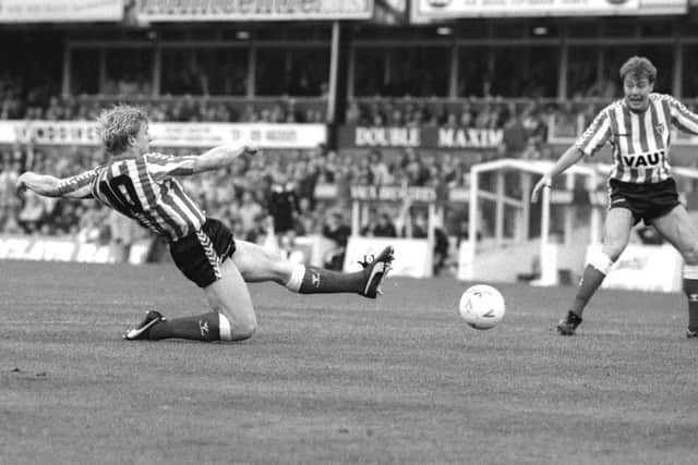 Marco Gabbiadini gets in a shot in Sunderland's 3-2 win over Bournemouth in October, 1989