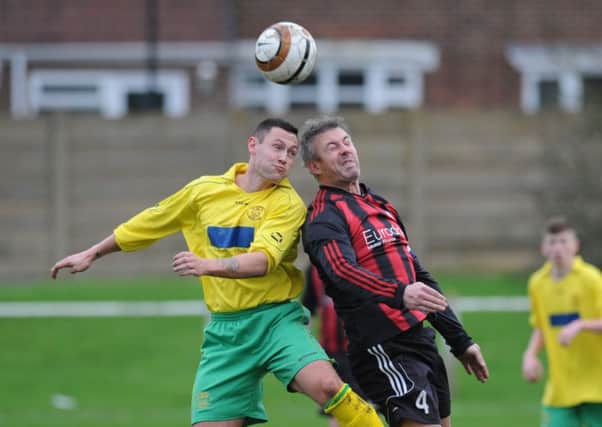 Wearside League action between Ashbrooke Belford House (red and black stripes) and Leam Rangers. Picture by Tom Richardson