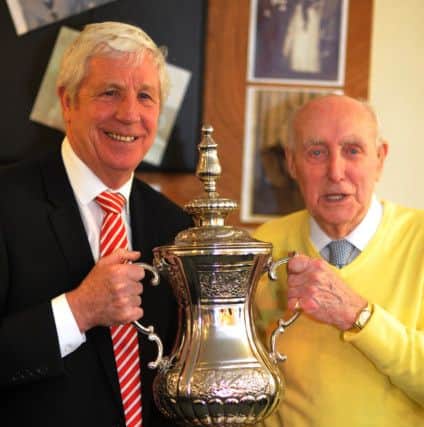 Ernie Jones with his Sunderland AFC hero Jimmy Montgomery  and the FA Cup.